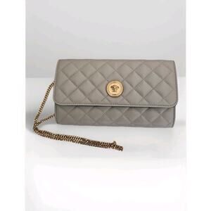 Versace Medusa Quilted Lamb Leather Crossbody Clutch Chain Bag Gray NWT